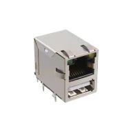 MTJ-USB-88JX1-FS-PG-LH-M41C модульный разъем, RJ45 с USB A, 1 порт, 90° угол, экранированный